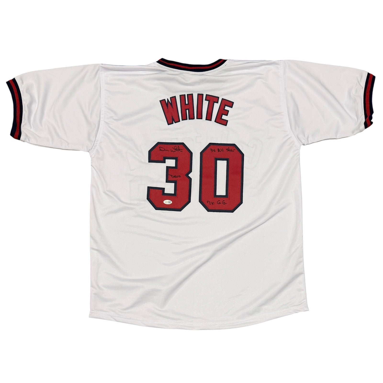 Devon White Signed California Angels Custom Jersey w/ 3x Insc JSA Witness COA0