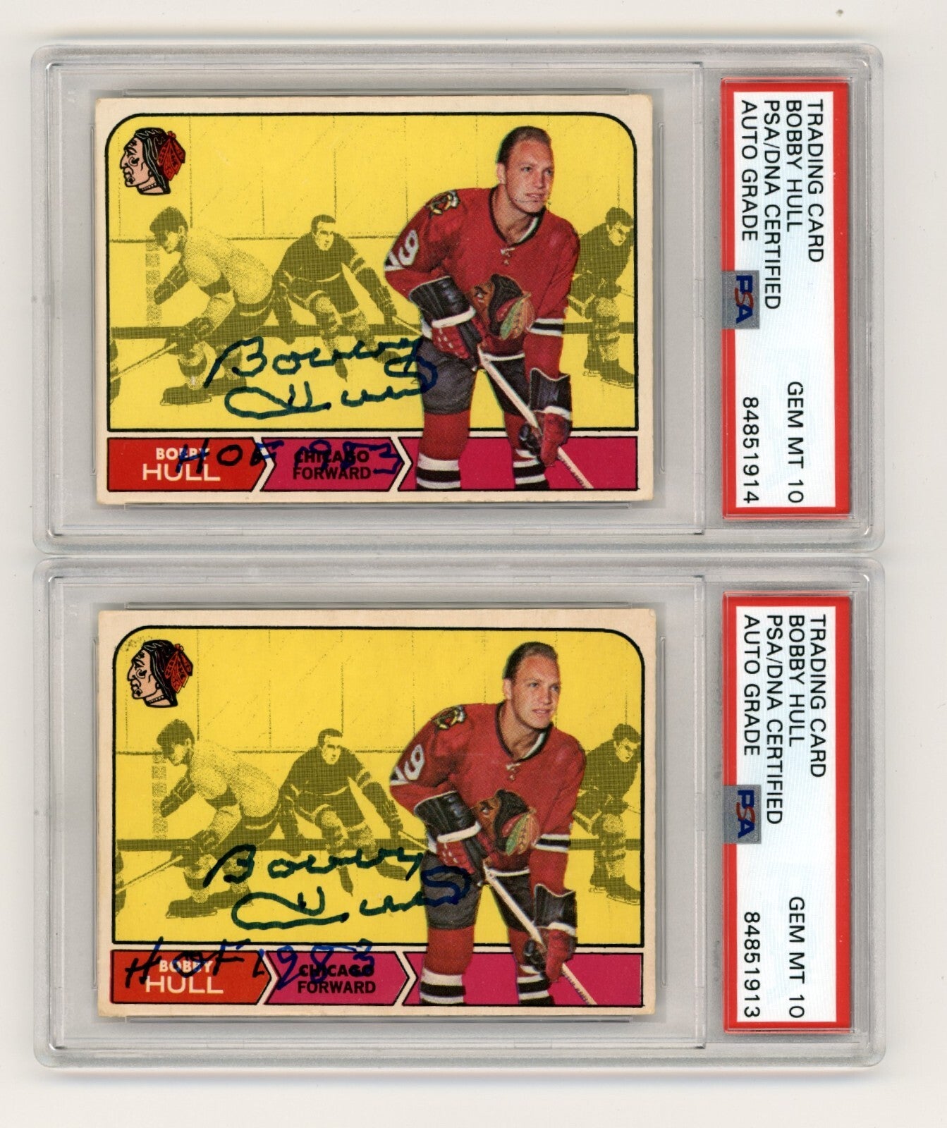 Bobby Hull 1968-69 O-Pee-Chee OPC #16 Signed HOF 1983 Inscribed PSA 10 Auto0