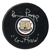 Brian Propp Signed Philadelphia Flyers 50th Puck w/ Guffaw Beckett Wit BAS COA0