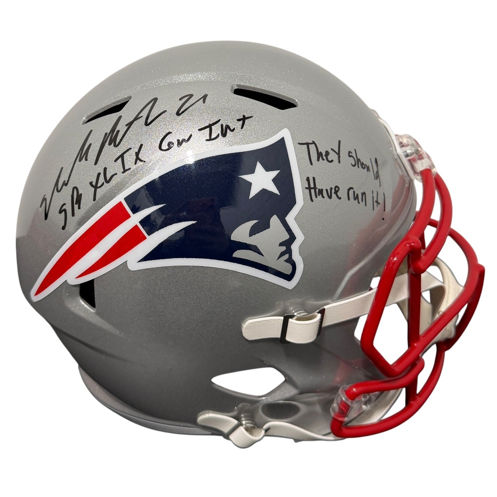 Malcolm Butler Signed Patriots Speed FS Full Size Helmet w/ Rare Inscs JSA W COA0