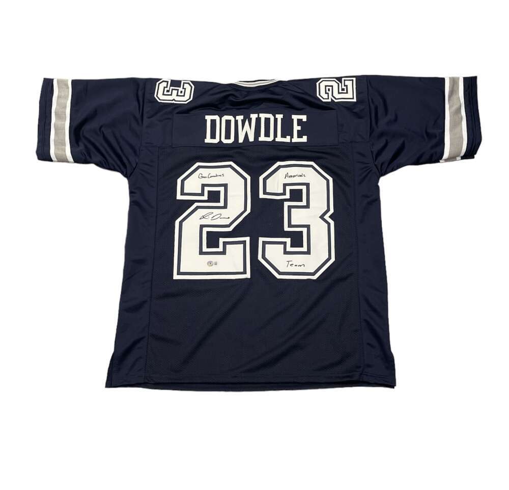 Rico Dowdle Signed Dallas Cowboys Custom Jersey w/ 2 Insc Beckett W BAS COA0