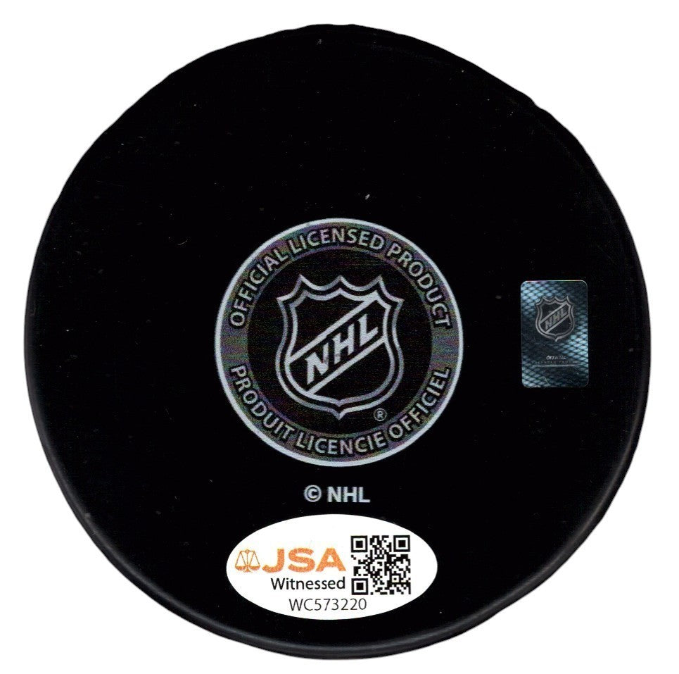 Rejean Lemelin Signed Boston Bruins Logo Puck w/ 89-90 Jennings JSA Witness COA1