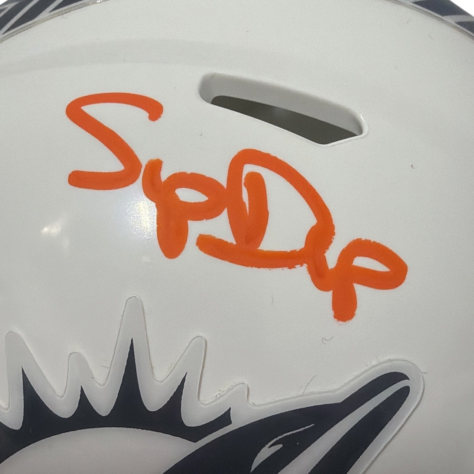 Mark Clayton & Mark Duper Dual Signed Dolphins Salute Mini Helmet JSA Wit COA2