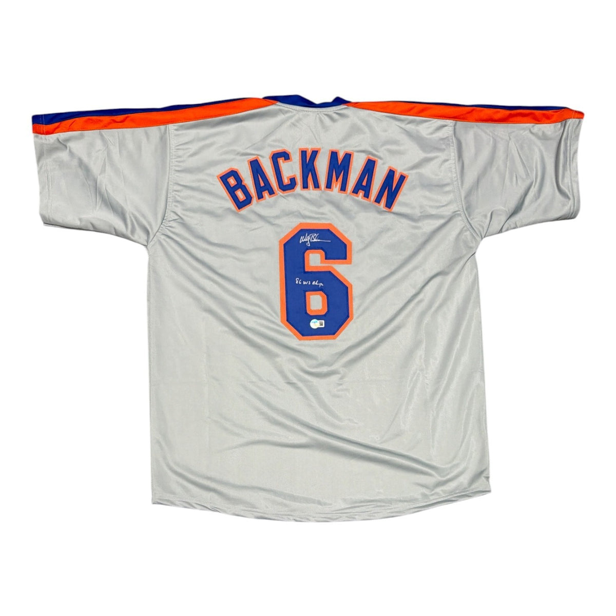 Wally Backman Signed Mets Custom Jersey w/ 86 WS Champs Beckett Wit BAS COA0