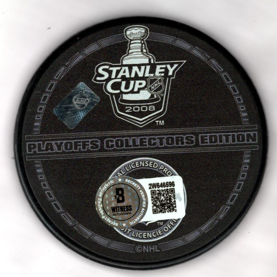 Chris Chelios Signed Auto 2008 Stanley Cup Puck w/ 2008 Cup Beckett BAS COA1