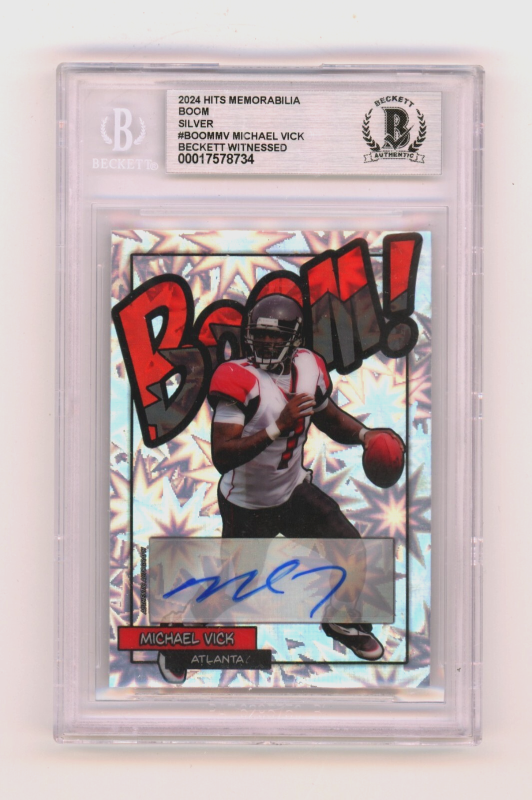 Michael Vick 2024 Hits Memorabilia BOOM Silver Signed BGS BAS Auto Atlanta0