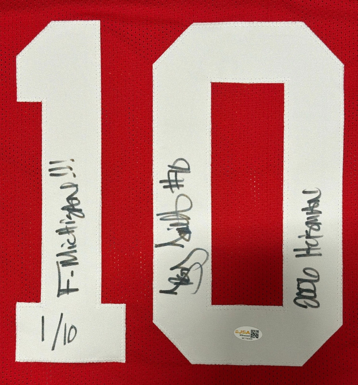 Troy Smith Signed Ohio State Buckeyes Custom Jersey # /10 w/ 2x Insc JSA Wit COA1