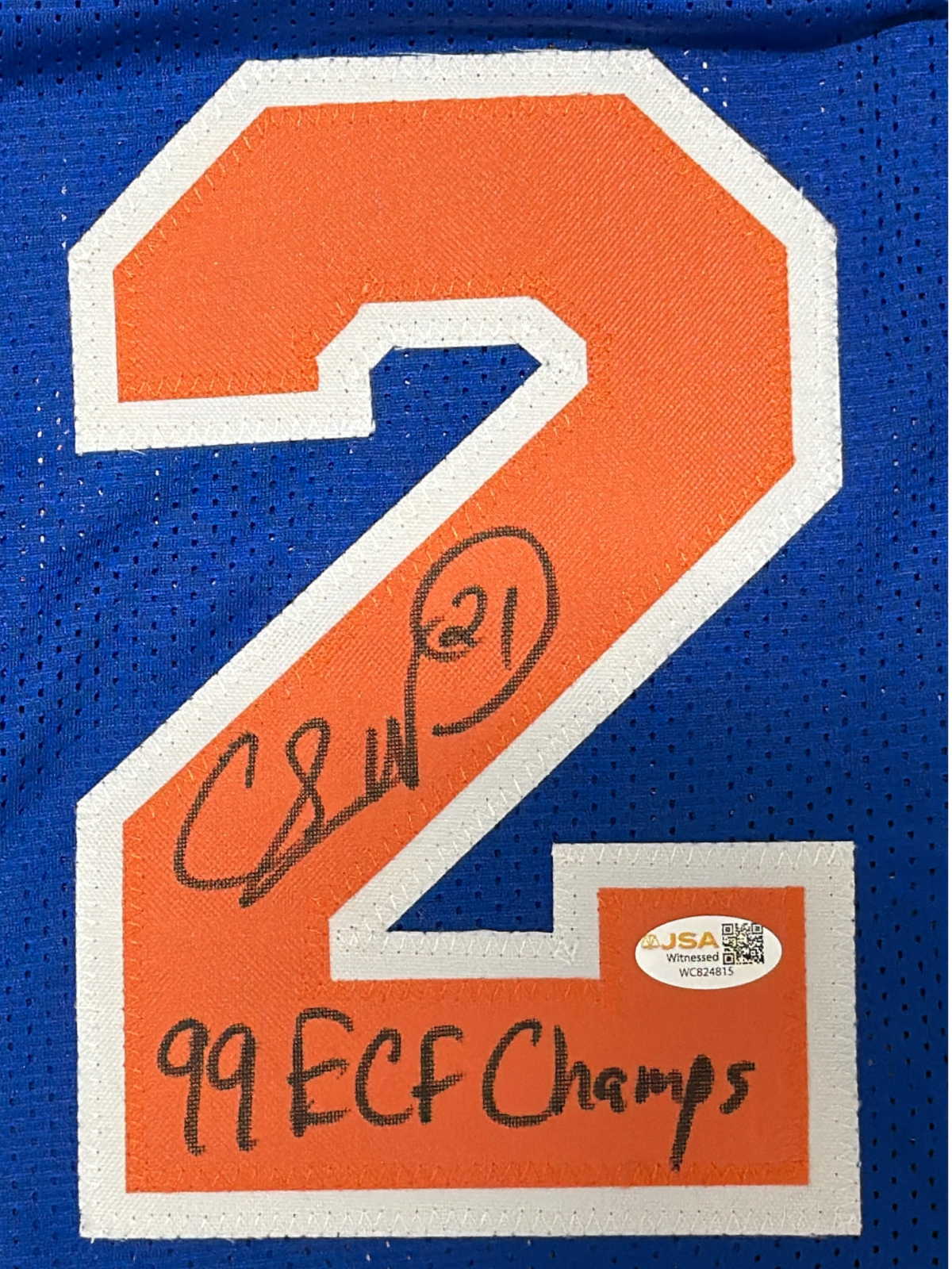 Charlie Ward Signed New York Knicks Custom Jersey w/ 99 ECF Champs JSA Wit COA1