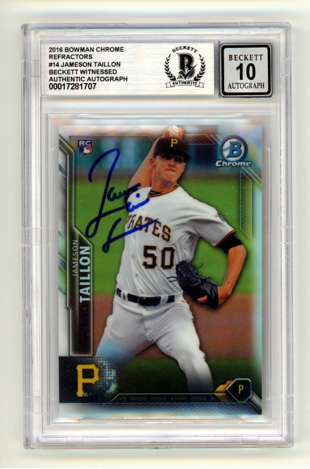 Jameson Taillon 2016 Bowman Chrome Refractor 14 #/499 Signed RC BGS 10 Auto Cubs0