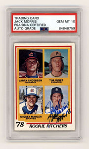 Jack Morris 1978 Topps #703 Rookie RC w/ HOF 18 Insc Signed PSA 10 Auto Tigers0