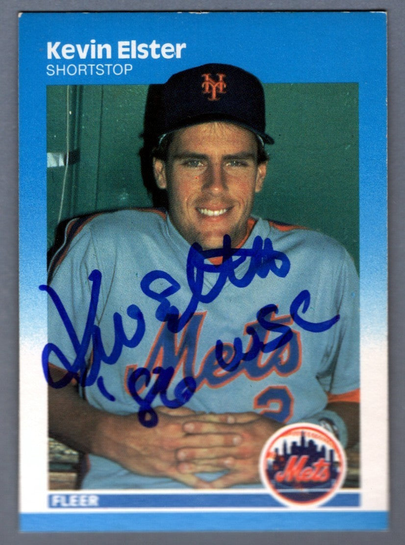 Kevin Elster Signed 1987 Fleer #7 Rookie RC w/ 86 WSC LSCM COA New York Mets0