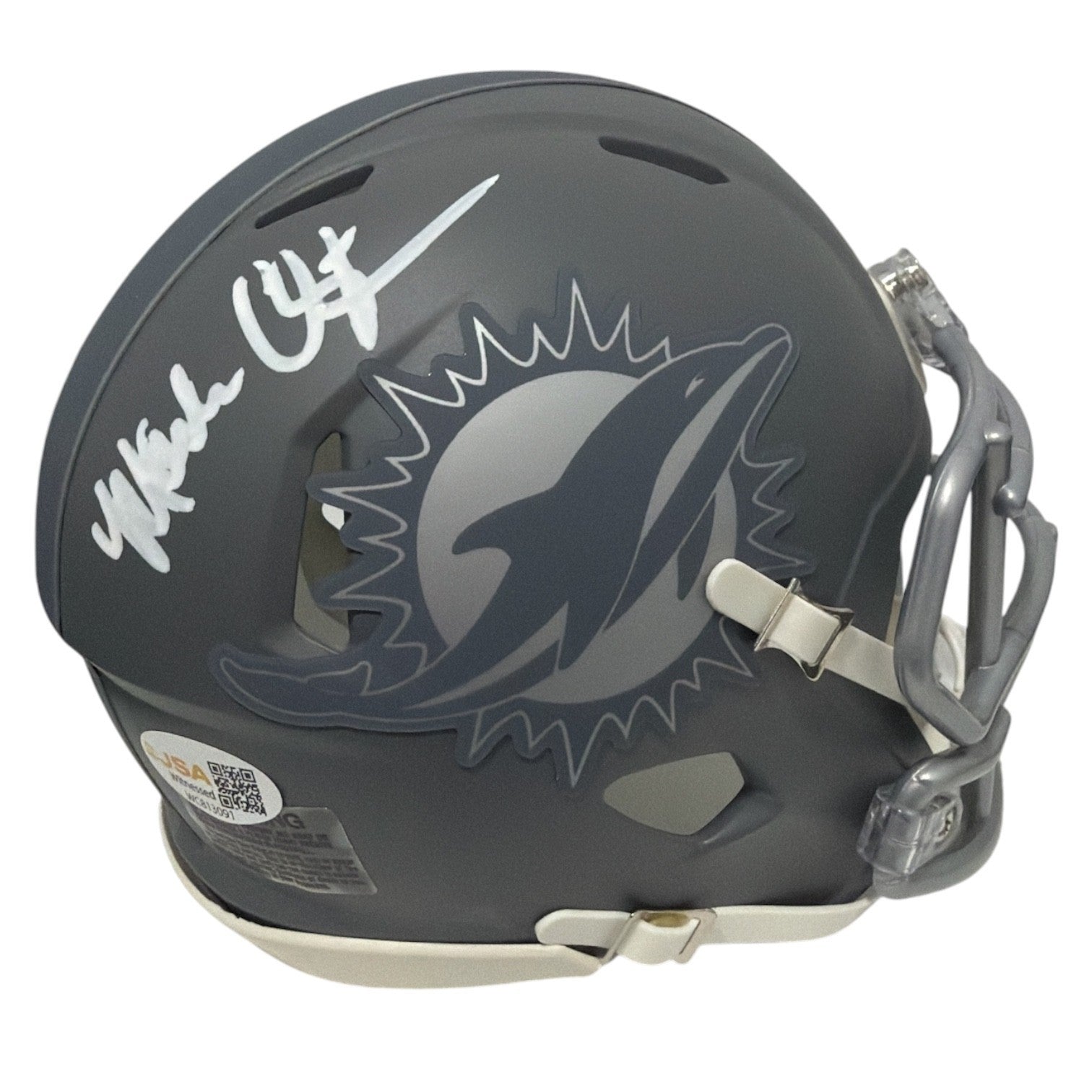 Mark Clayton Signed Autographed Miami Dolphins Slate Mini Helmet JSA Witness COA0