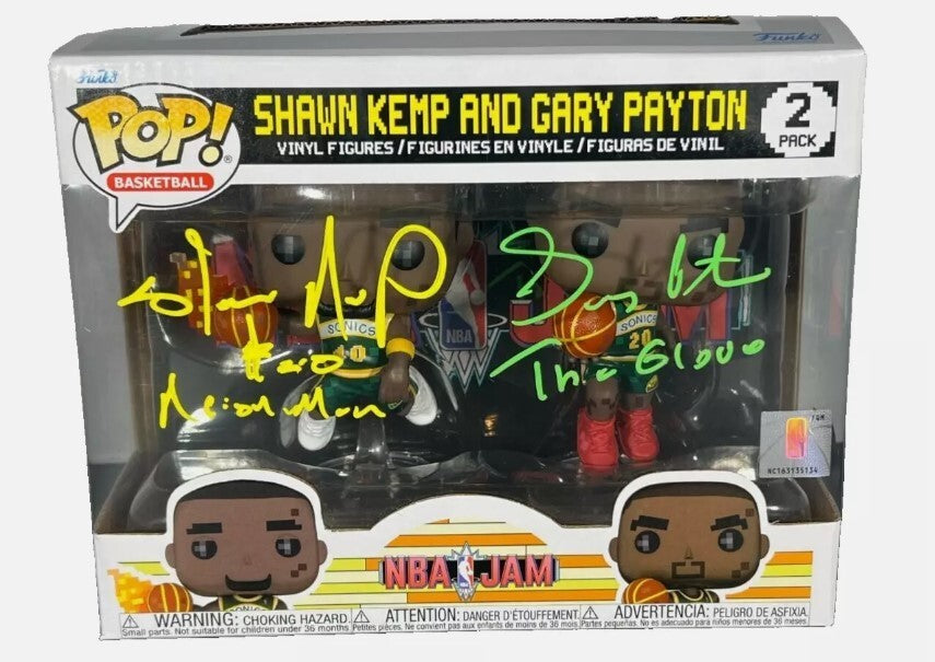 Gary Payton & Shawn Kemp Signed Auto NBA JAM Funko Pop w/ Ins Beckett W BAS COA0