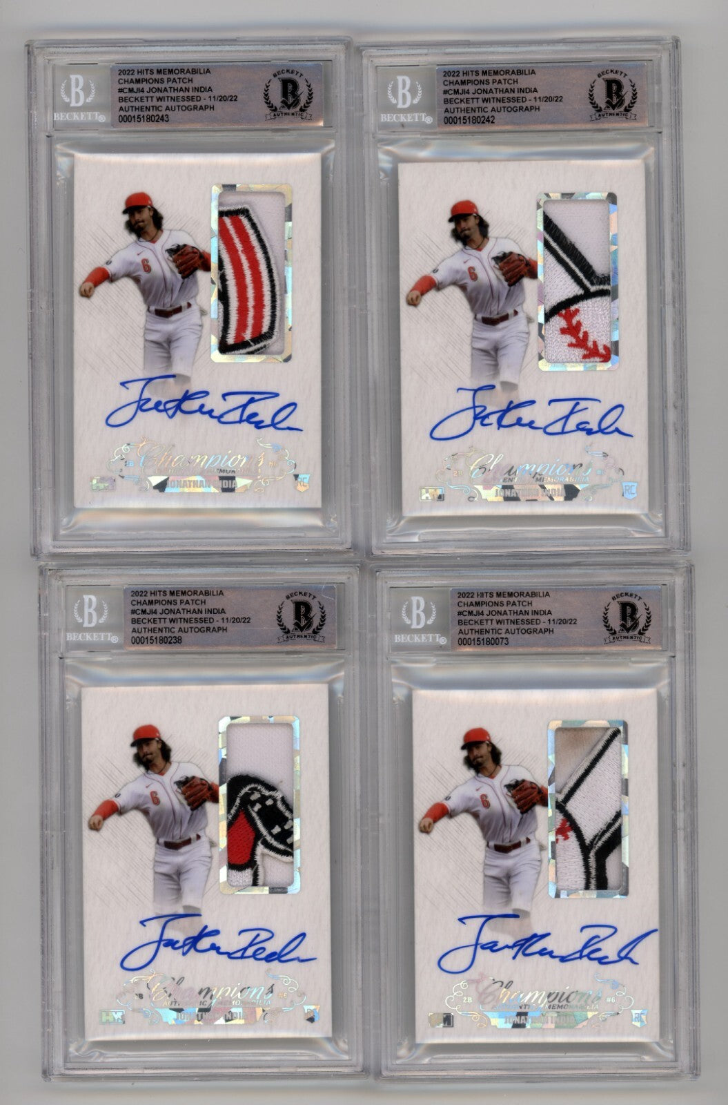 Jonathan India 2021 Hits Memorabilia Champions Ice Patch Auto RC #/6 BGS0