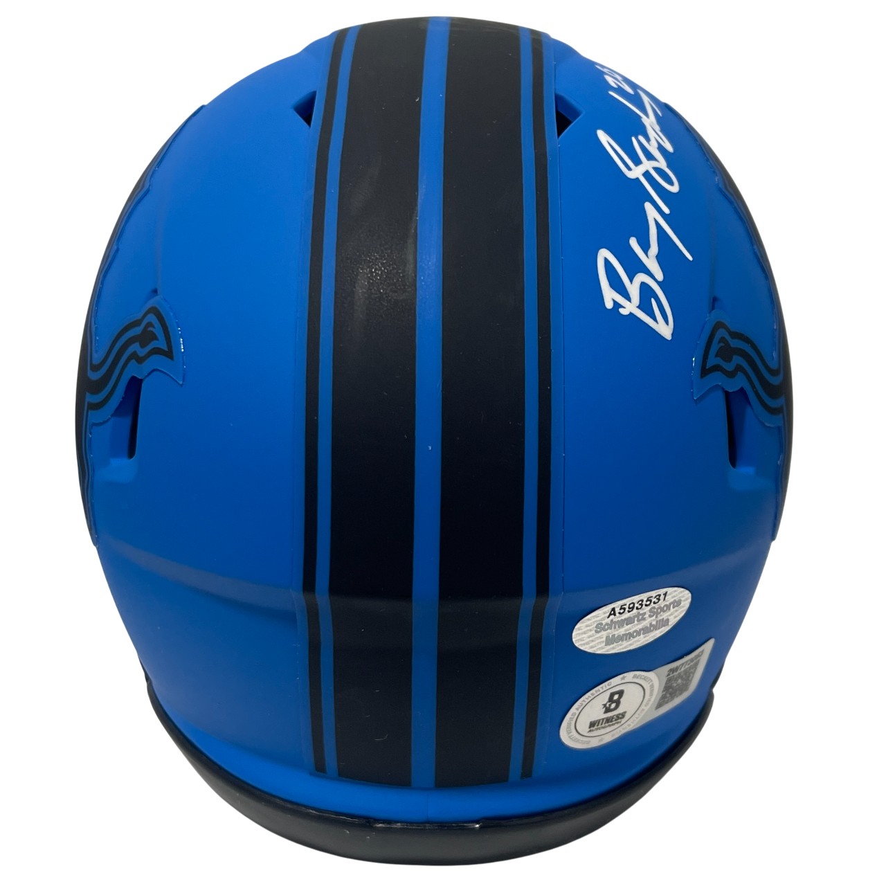 Barry Sanders Signed Detroit Lions Rave Mini Helmet Beckett Witness BAS COA2