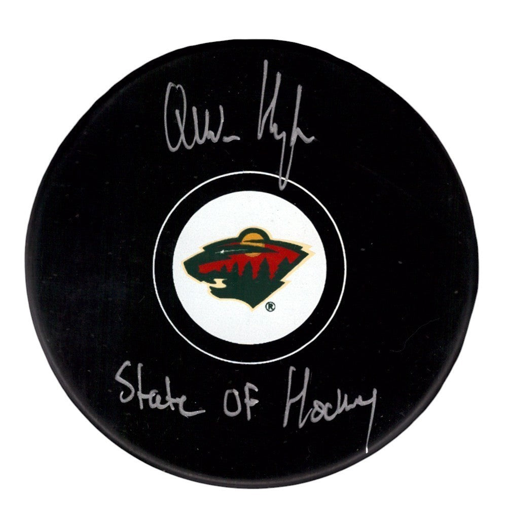 Quinn Hughes Signed Minnesota Wild Logo Puck w/ State of Hockey Fanatics COA0