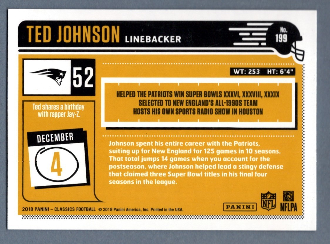 Ted Johnson Signed Autographed 2018 Panini Classics 199 Legends Insert LSCM COA1