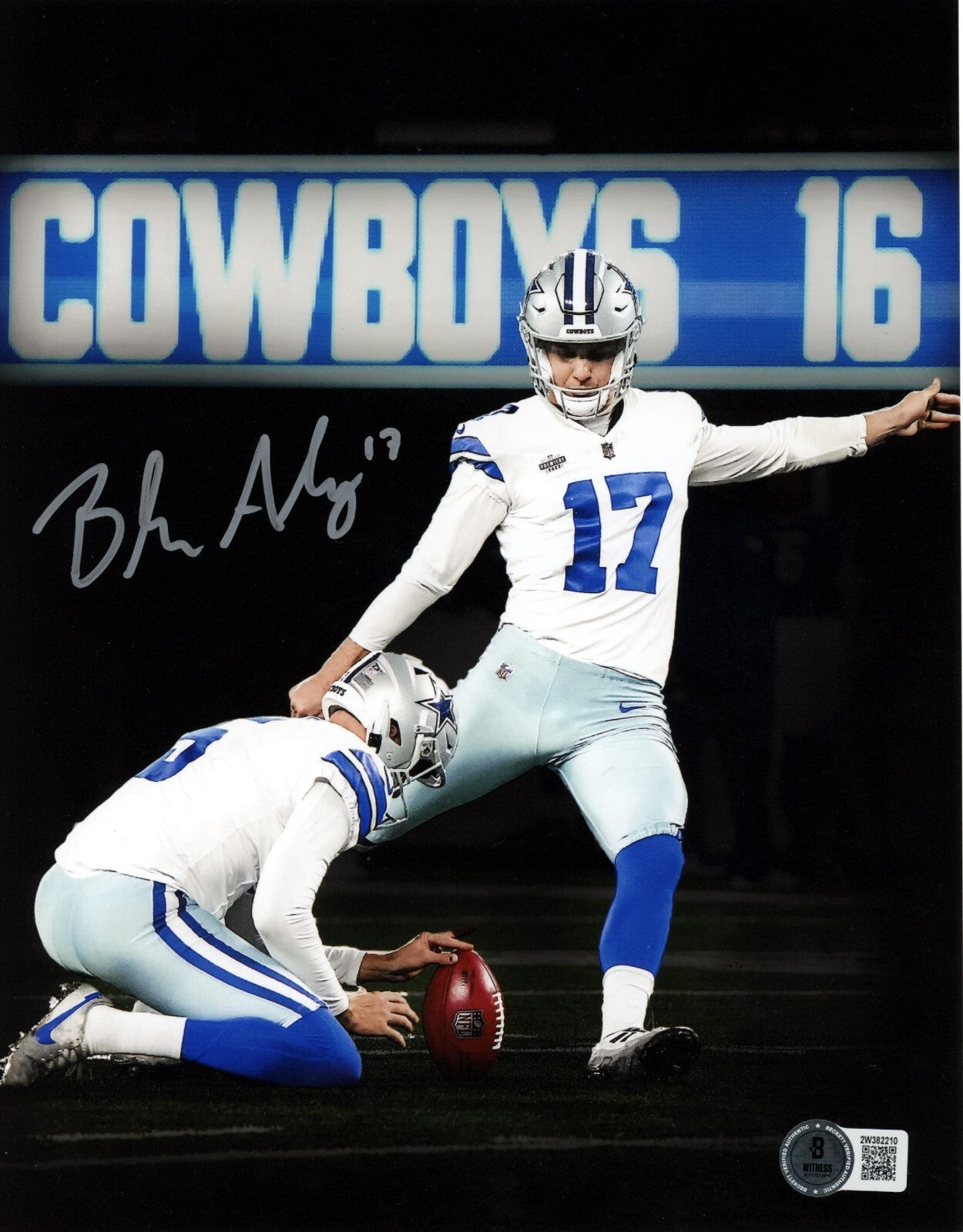Brandon Aubrey Signed Dallas Cowboys 8x10 Photo Beckett Witness BAS COA #11