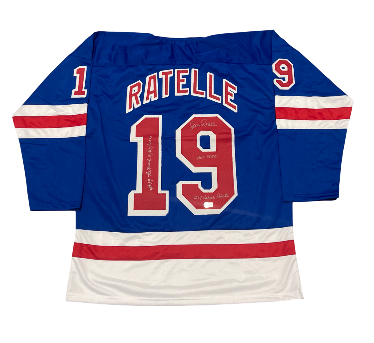 Jean Ratelle Signed NY Rangers Custom Jersey w/ 3 Insc Beckett Wit BAS COA0