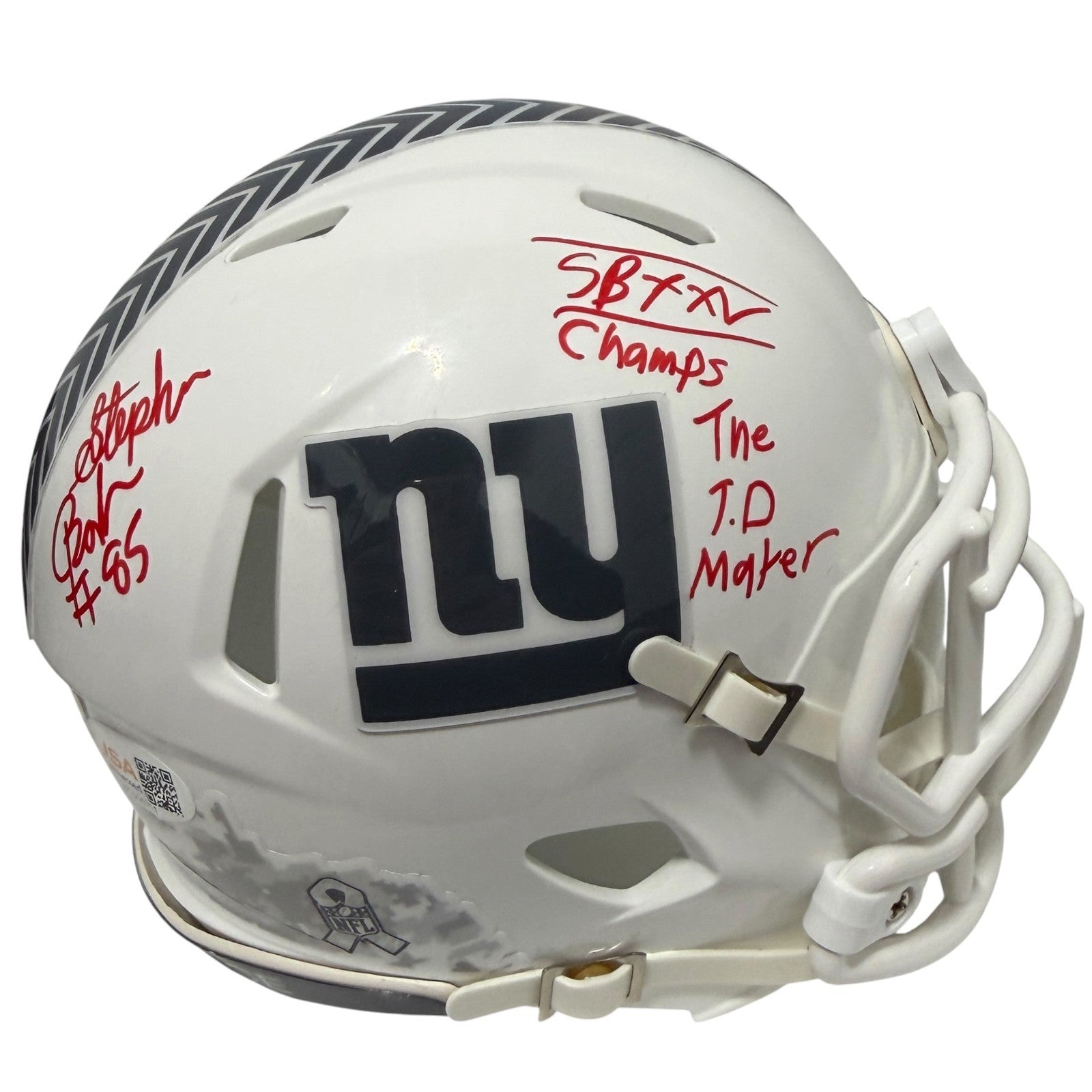 Stephen Baker Signed Giants Salute 24 Mini Helmet w/ 2x Insc JSA Witness COA0