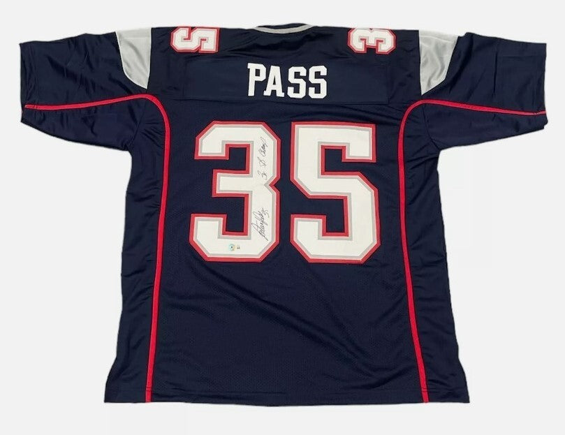 Patrick Pass Signed Patriots Custom Jersey w/ 3x SB Champ Beckett Wit BAS COA0