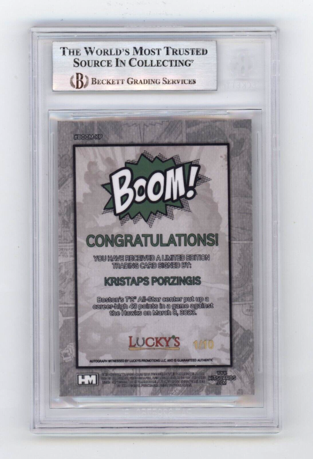 Kristaps Porzingis 2024 Hits Memorabilia BOOM Gold #/10 Signed BGS BAS Auto1