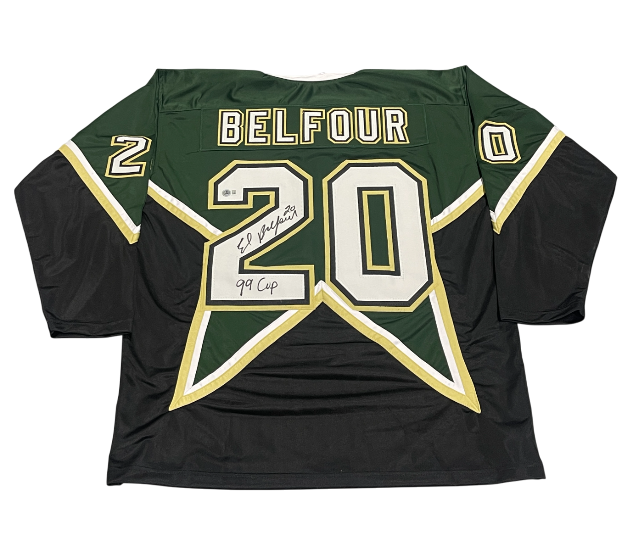 Ed Belfour Signed Dallas Stars Custom Jersey w/ 99 Cup Beckett Witness BAS COA0