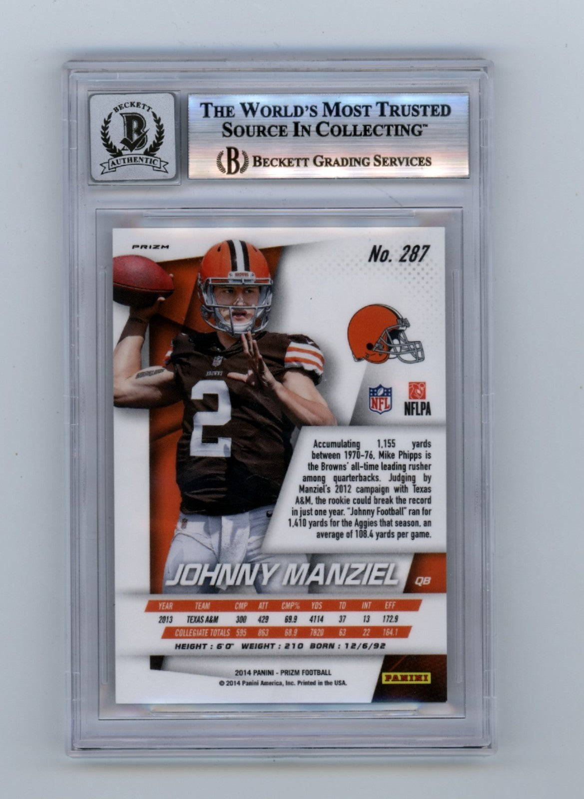Johnny Manziel 2014 Panini Prizm Signed Silver Prizm F**K Cleveland BGS 10 Auto1