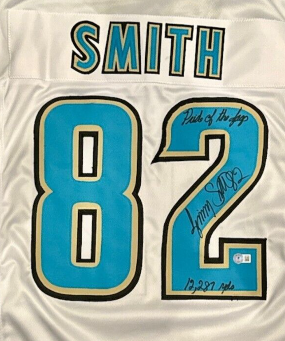 Jimmy Smith Signed Jaguars Custom Jersey w/ 2 Ins Beckett Witness BAS COA1