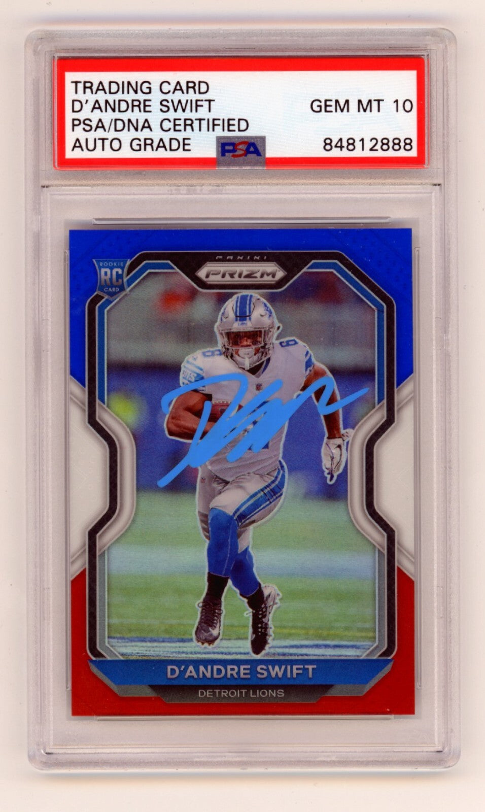 D'Andre Swift 2020 Panini Prizm #358 Red White Blue RWB RC Signed PSA 10 Auto0