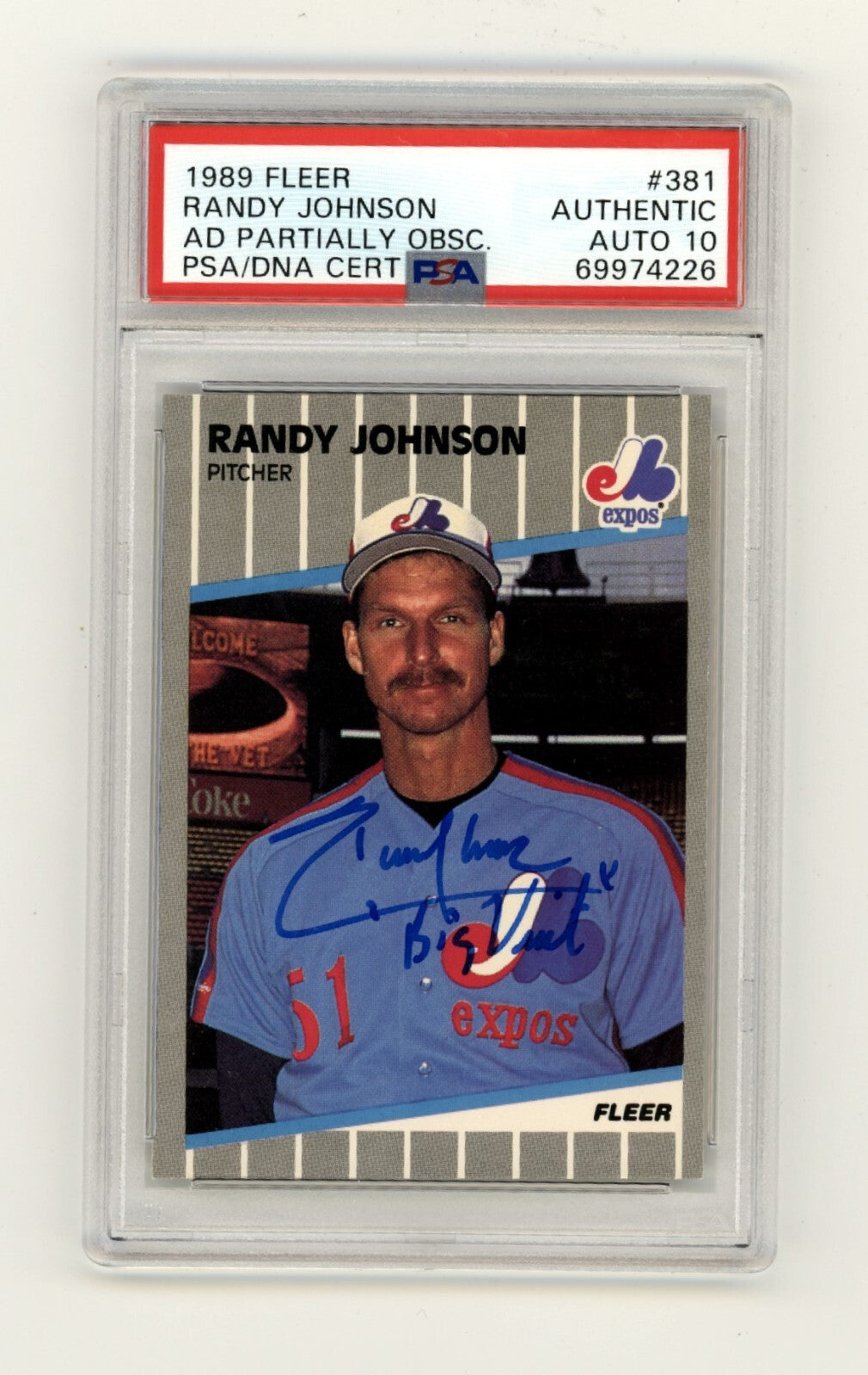 Randy Johnson 1989 Fleer #381 Marlboro Green RC w/ Insc Signed PSA DNA 10 Auto0