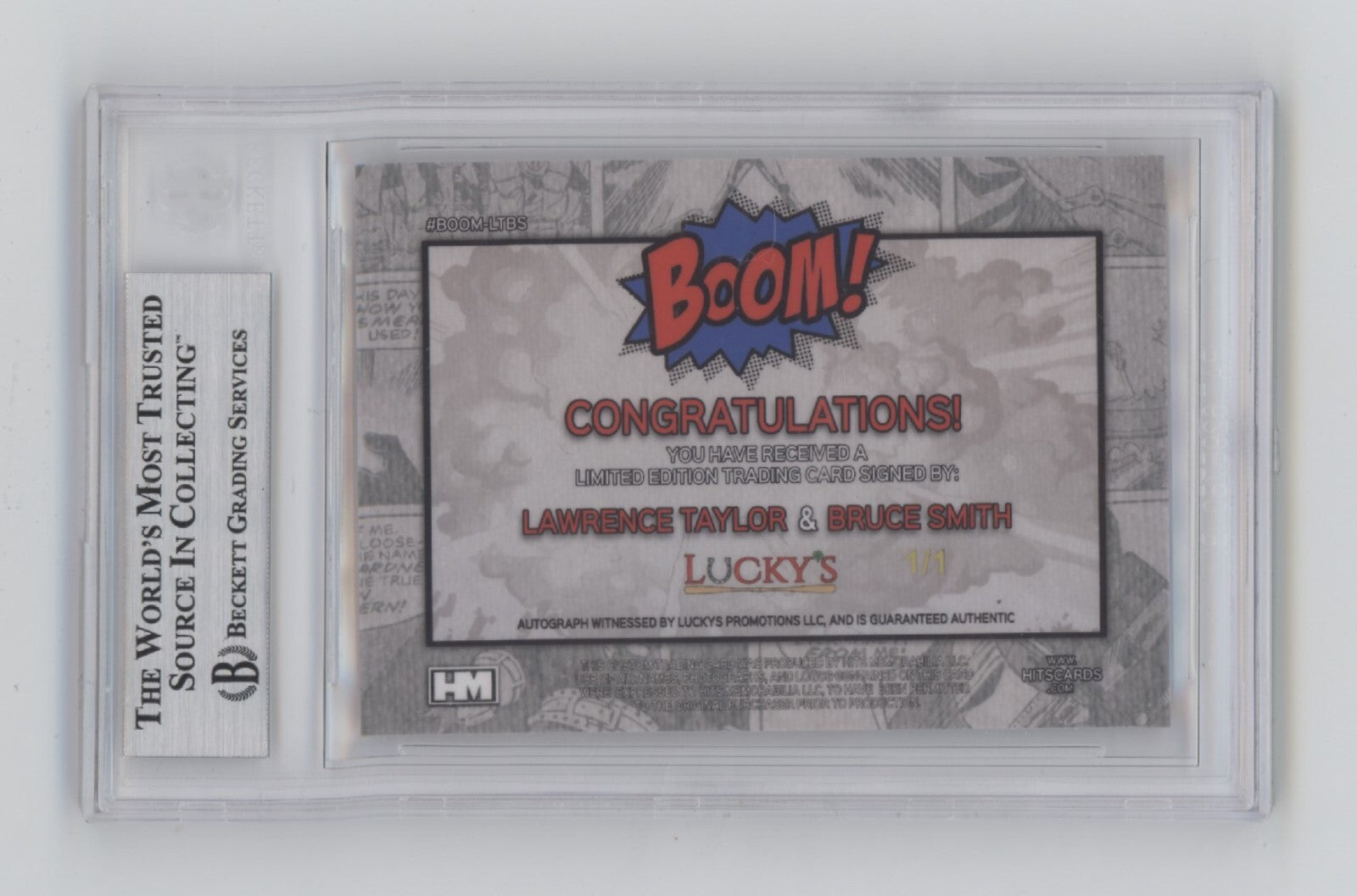 Bruce Smith & Lawrence Taylor 2024 Hits BOOM Gold #1/1 Dual Signed BGS BAS Auto1