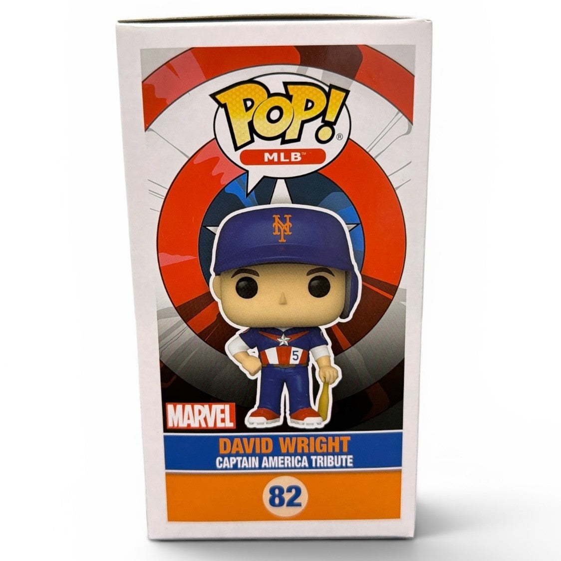 David Wright Signed Citi Field SGA Funko Pop #82 w/ Captain America Insc JSA COA2