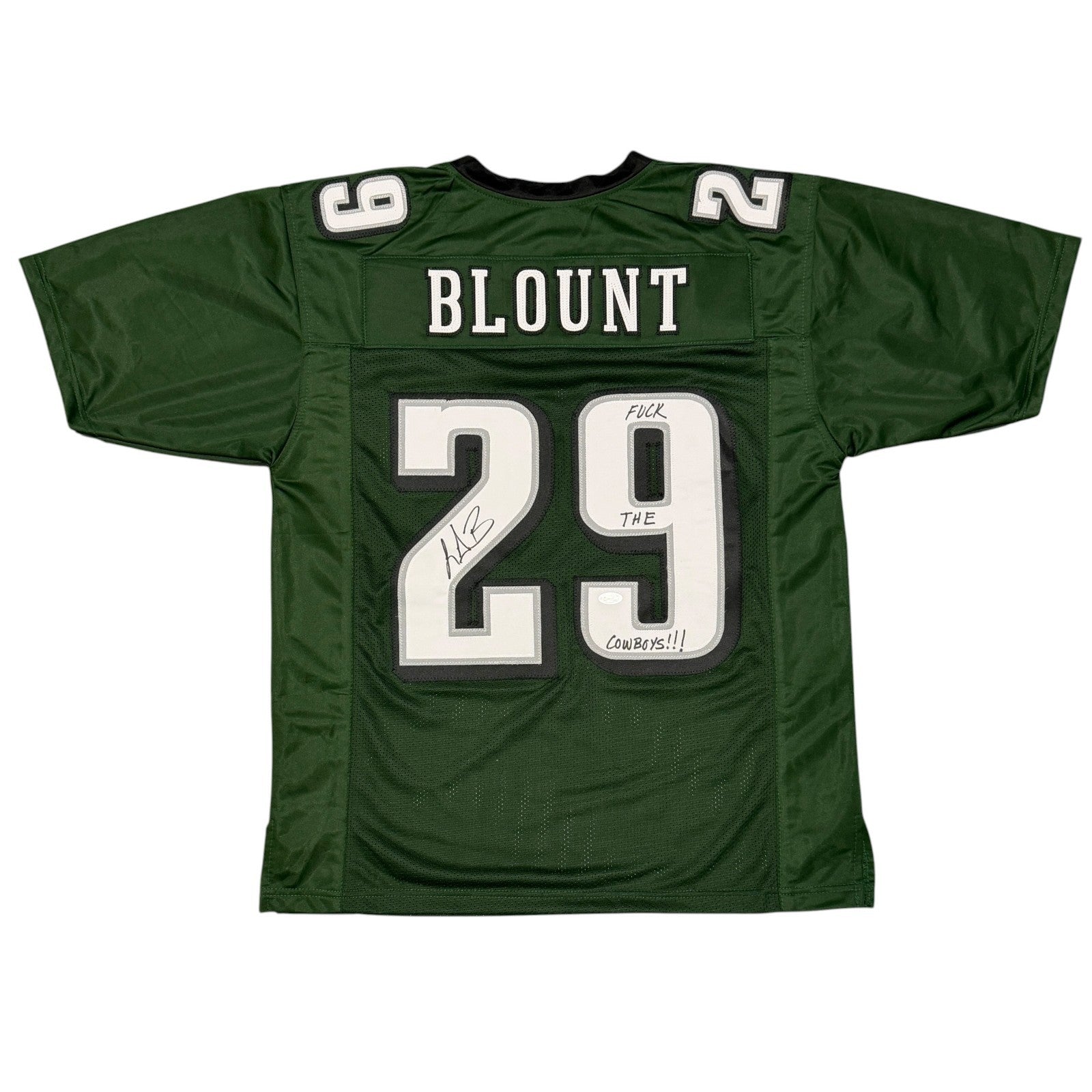LeGarrette Blount Signed Eagles Custom Jersey w/ F**K The Cowboys JSA Wit COA0