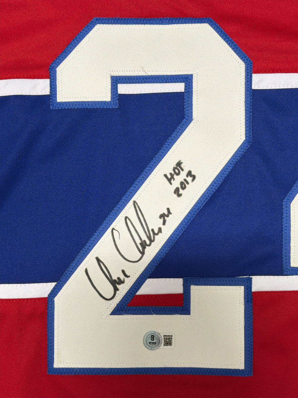 Chris Chelios Signed Canadiens Custom Jersey w/ HOF 2013 Beckett Witness BAS COA1