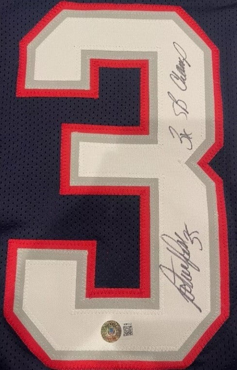 Patrick Pass Signed Patriots Custom Jersey w/ 3x SB Champ Beckett Wit BAS COA1