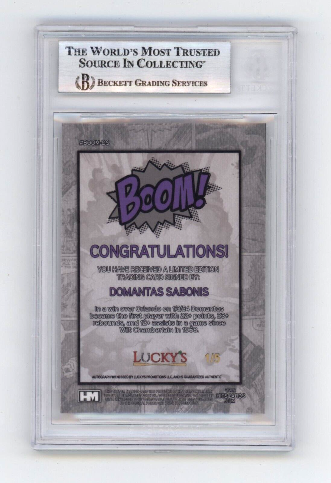 Domantas Sabonis 2024 Hits Memorabilia BOOM Gold #/5 Signed BGS BAS Auto Kings1