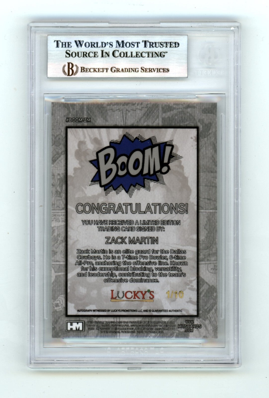 Zack Martin 2024 Hits Memorabilia BOOM Gold #/10 Signed BGS BAS Auto Cowboys1