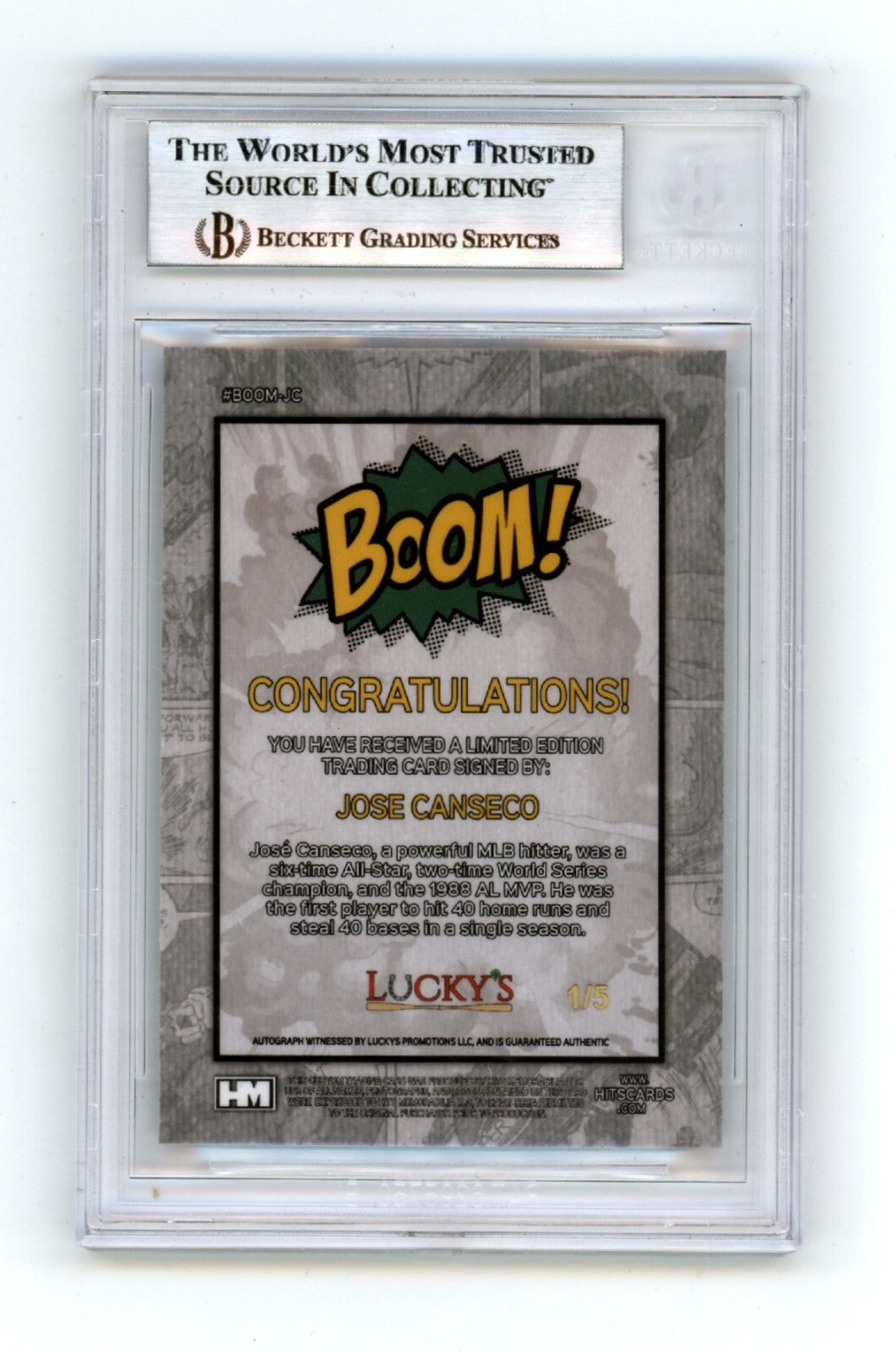 Jose Canseco 2024 Hits Memorabilia BOOM Green #/5 Signed BGS BAS Auto Athletics1