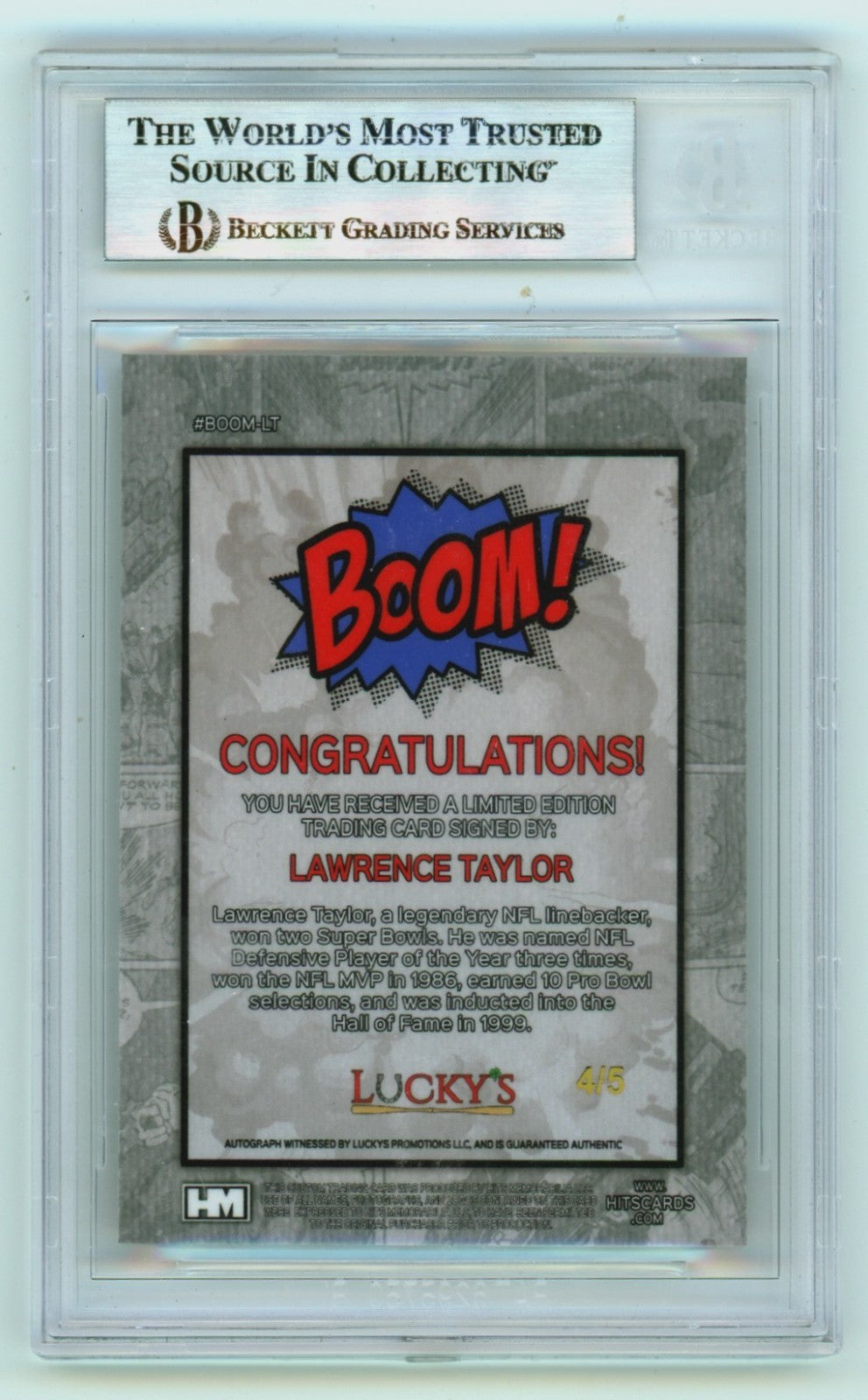 Lawrence Taylor 2024 Hits Memorabilia BOOM Gold #/5 Signed BGS BAS Auto Giants1