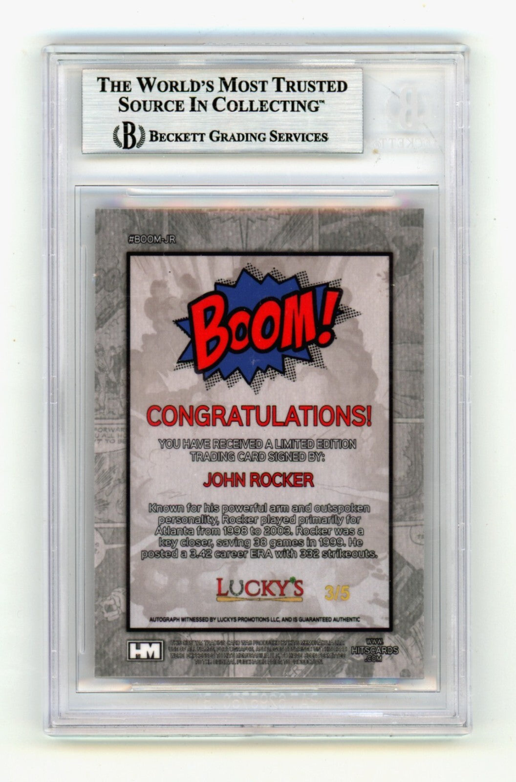 John Rocker 2024 Hits Memorabilia BOOM Red /5 Signed BGS BAS Auto Atlanta Braves1