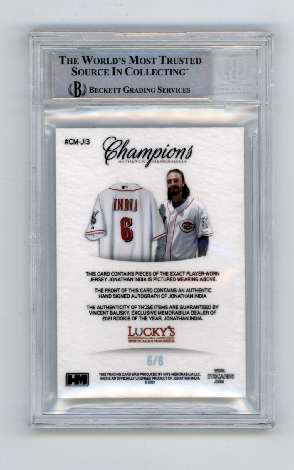Jonathan India 2021 Hits Memorabilia Champions Ice Patch Dual Auto RC #6/6 BGS1