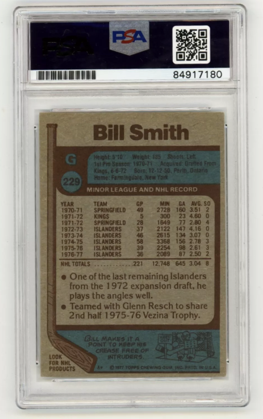 Billy Smith 1977-78 Topps #229 Signed PSA Authentic Black Auto Islanders HOF1