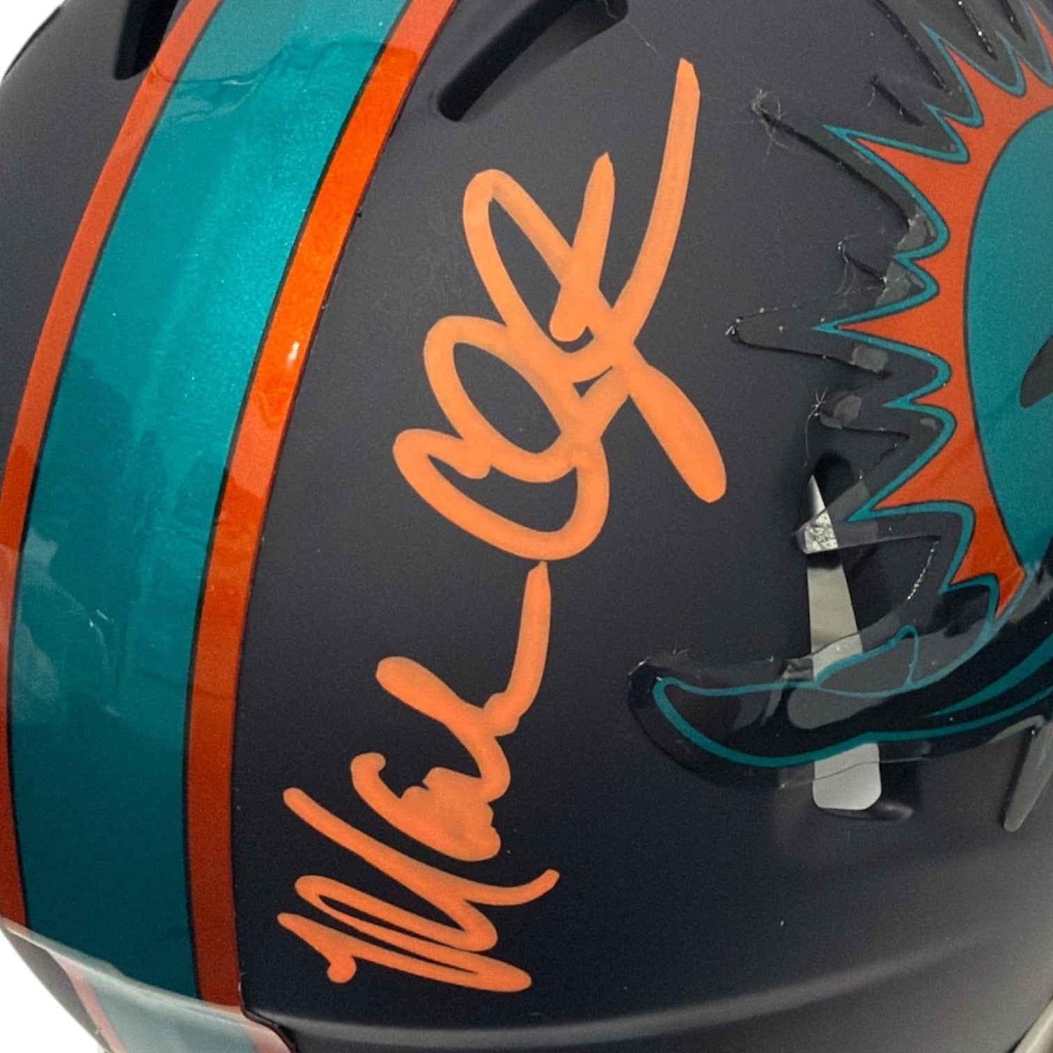 Mark Clayton & Mark Duper Dual Signed Dolphins Rivalries Mini Helmet JSA Wit COA1
