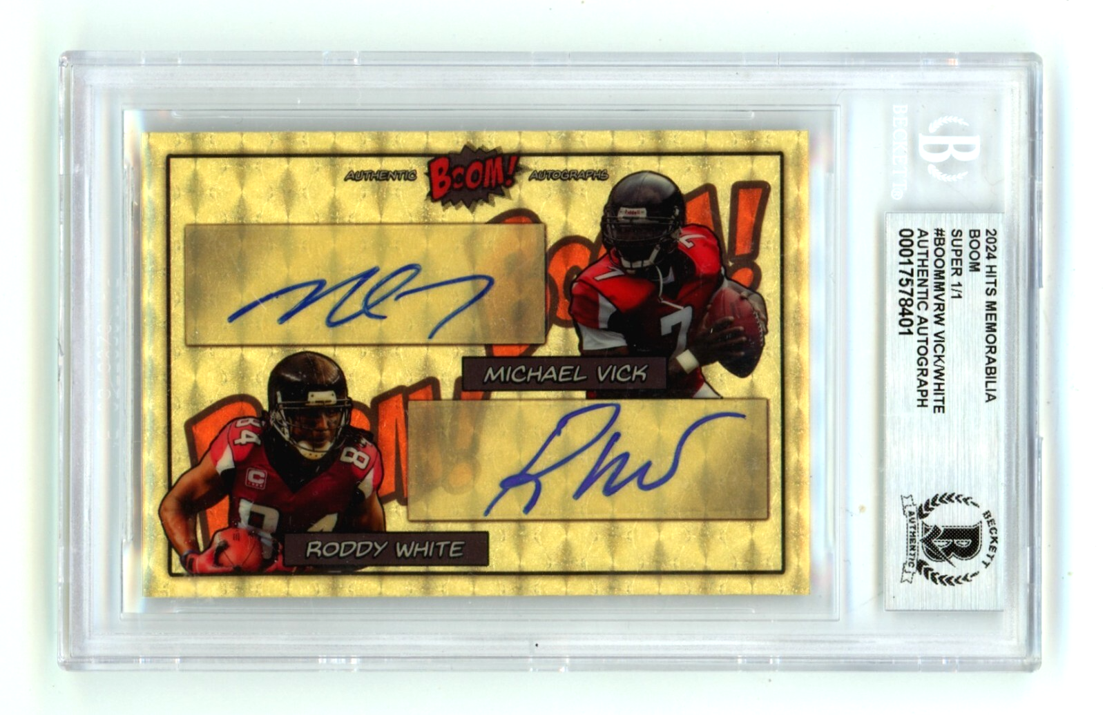 Mike Vick & Roddy White 2024 Hits Memorabilia BOOM Super 1/1 Signed BGS BAS Auto0