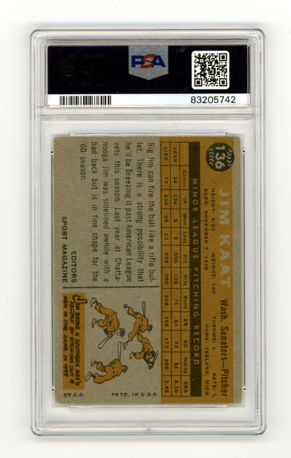 Jim Kaat 1960 Topps 136 Rookie RC w/ HOF + 16 Gold Gloves Ins Signed PSA 10 Auto1