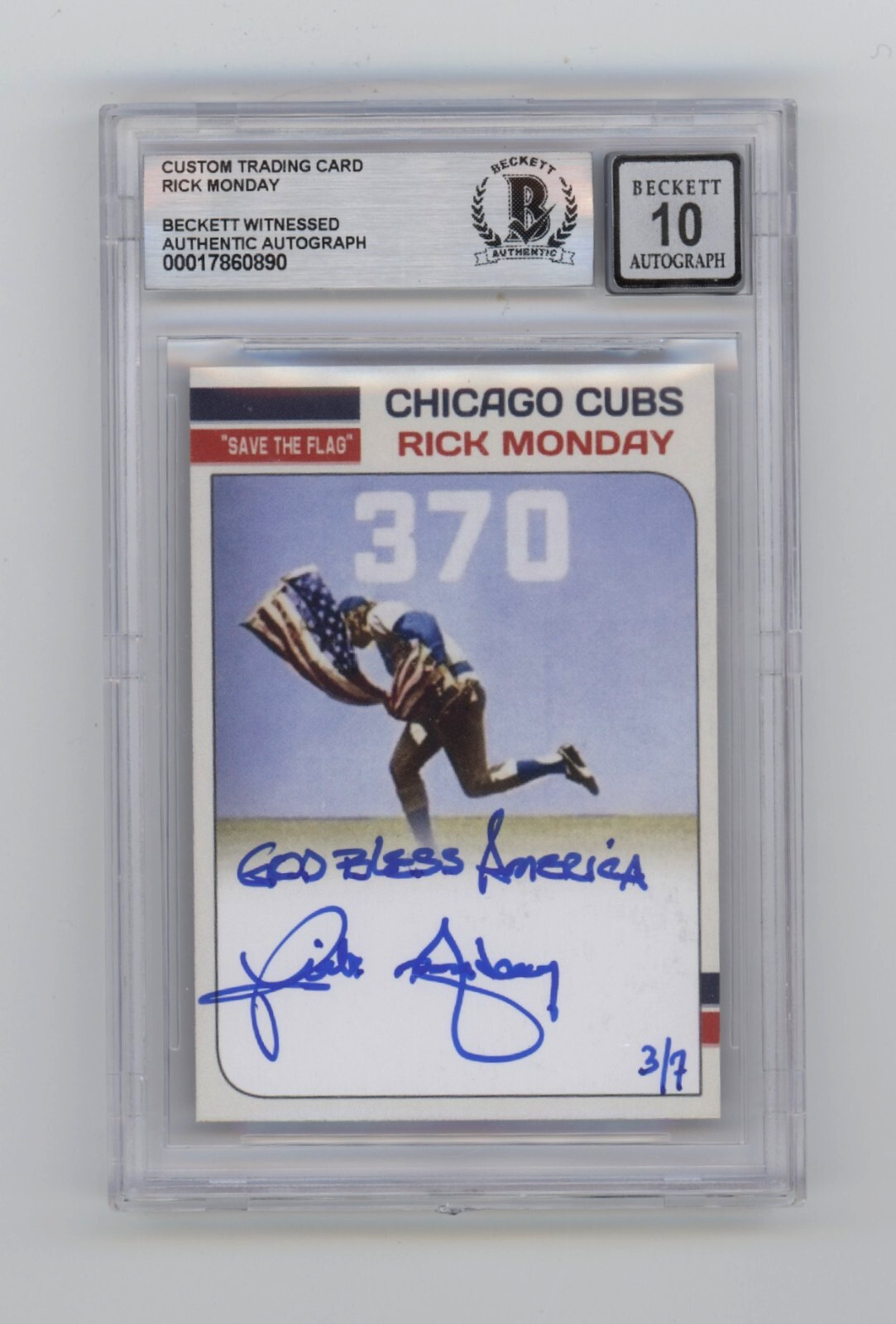 Rick Monday "Save The Flag" Custom Card LE /7 Signed GBA Ins Beckett BGS 10 Auto0