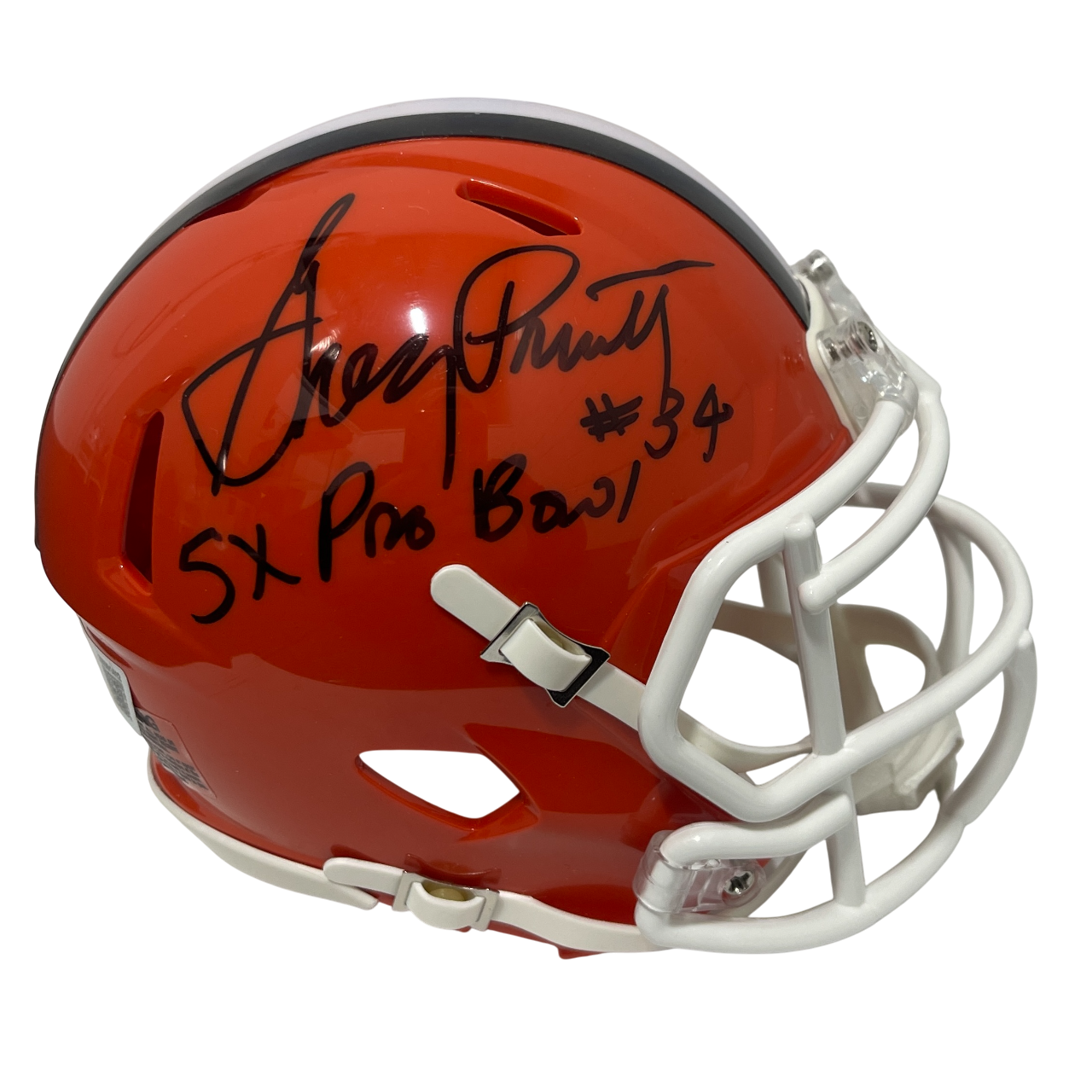 Greg Pruitt Signed Browns TB Mini Helmet w/ 5x Pro Bowl Beckett Witness BAS COA0