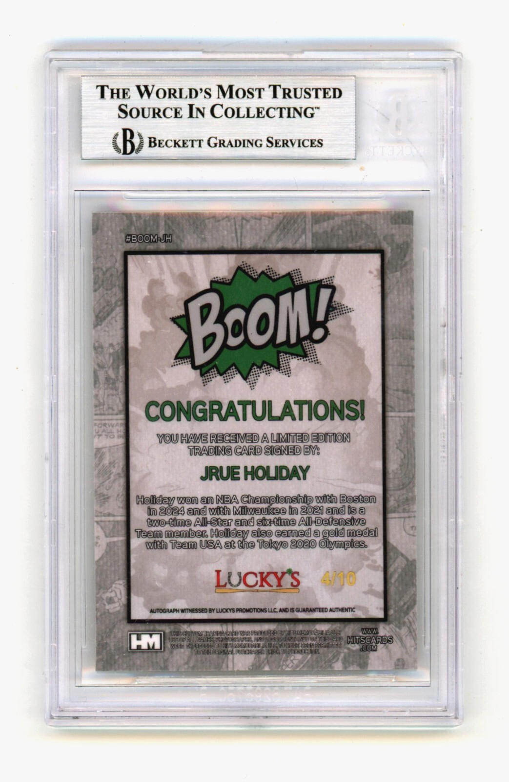 Jrue Holiday 2024 Hits Memorabilia BOOM Gold JSY # 4/10 Signed BGS BAS Auto1