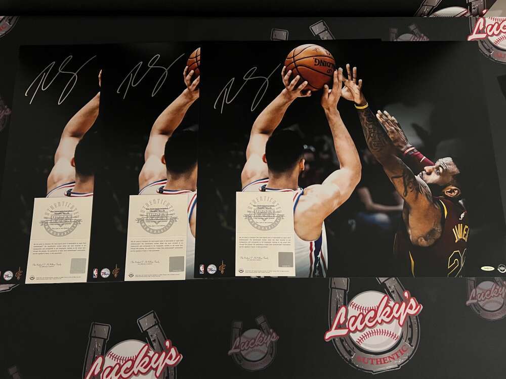 Ben Simmons Signed 24x20 Photo Matchup vs LeBron James Upper Deck UDA COA5